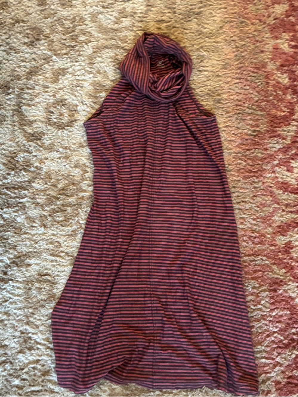 Horny Toad Striped Cowl Neck Midi Dress - Burgundy and Black